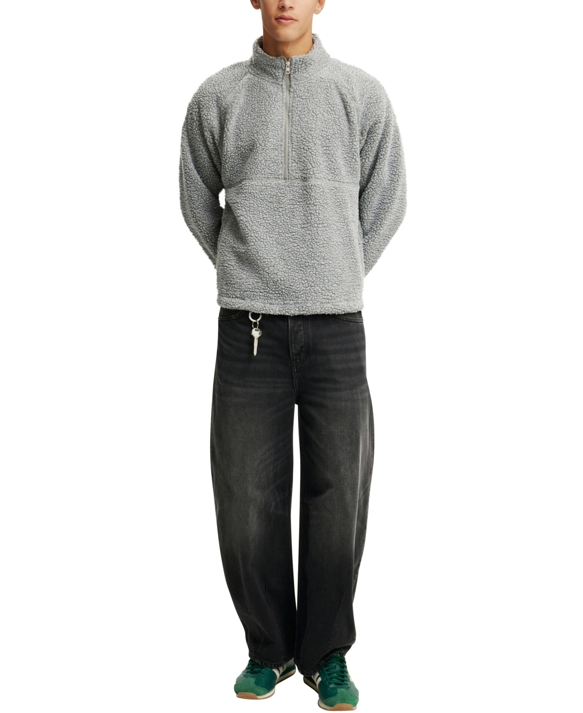 COTTON ON MEN'S TEDDY 1/2 ZIP FLEECE SWEATSHIRT 