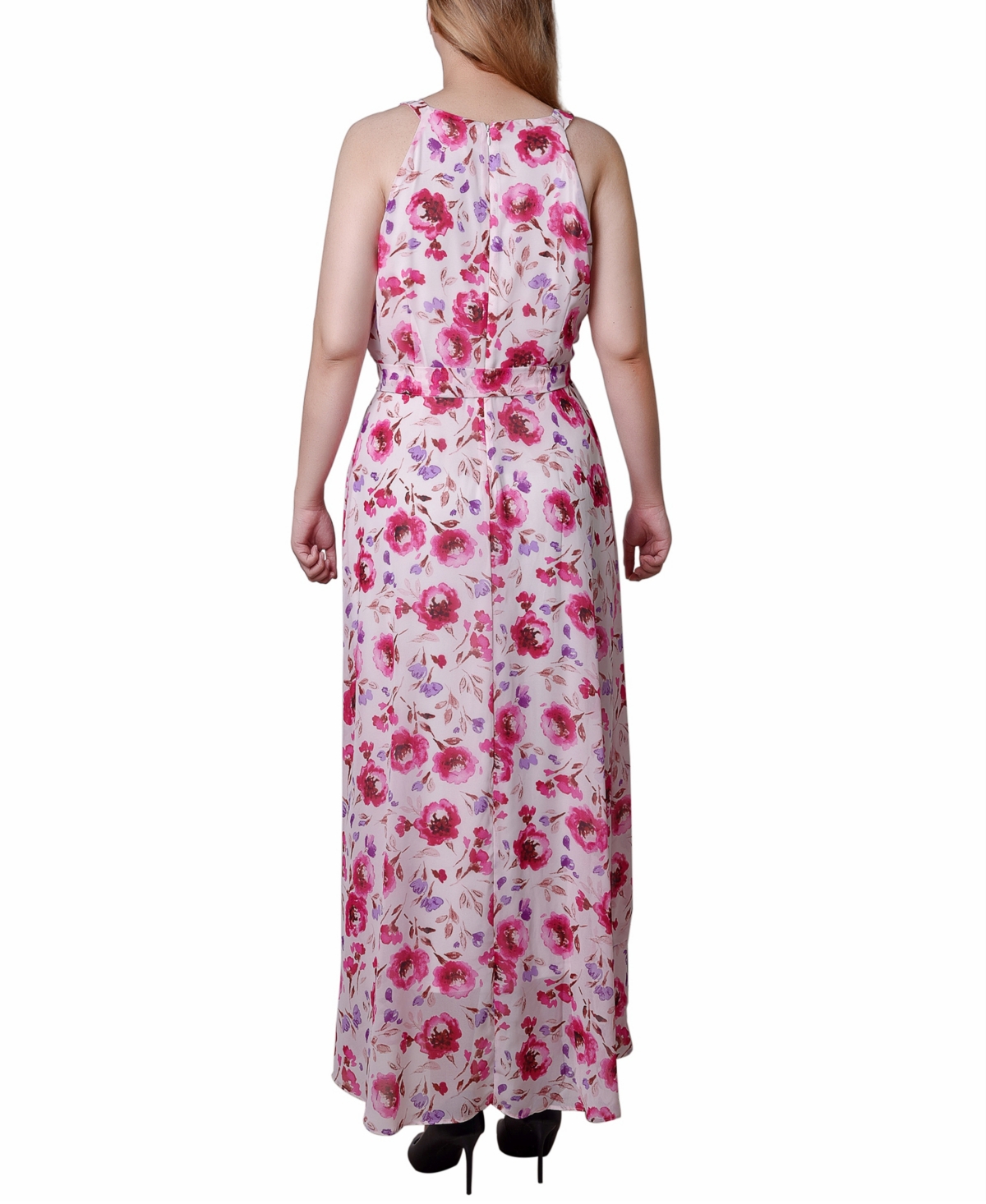 Ny Collection Petite Halter Front Chiffon Maxi Dress In Dusty Pink
