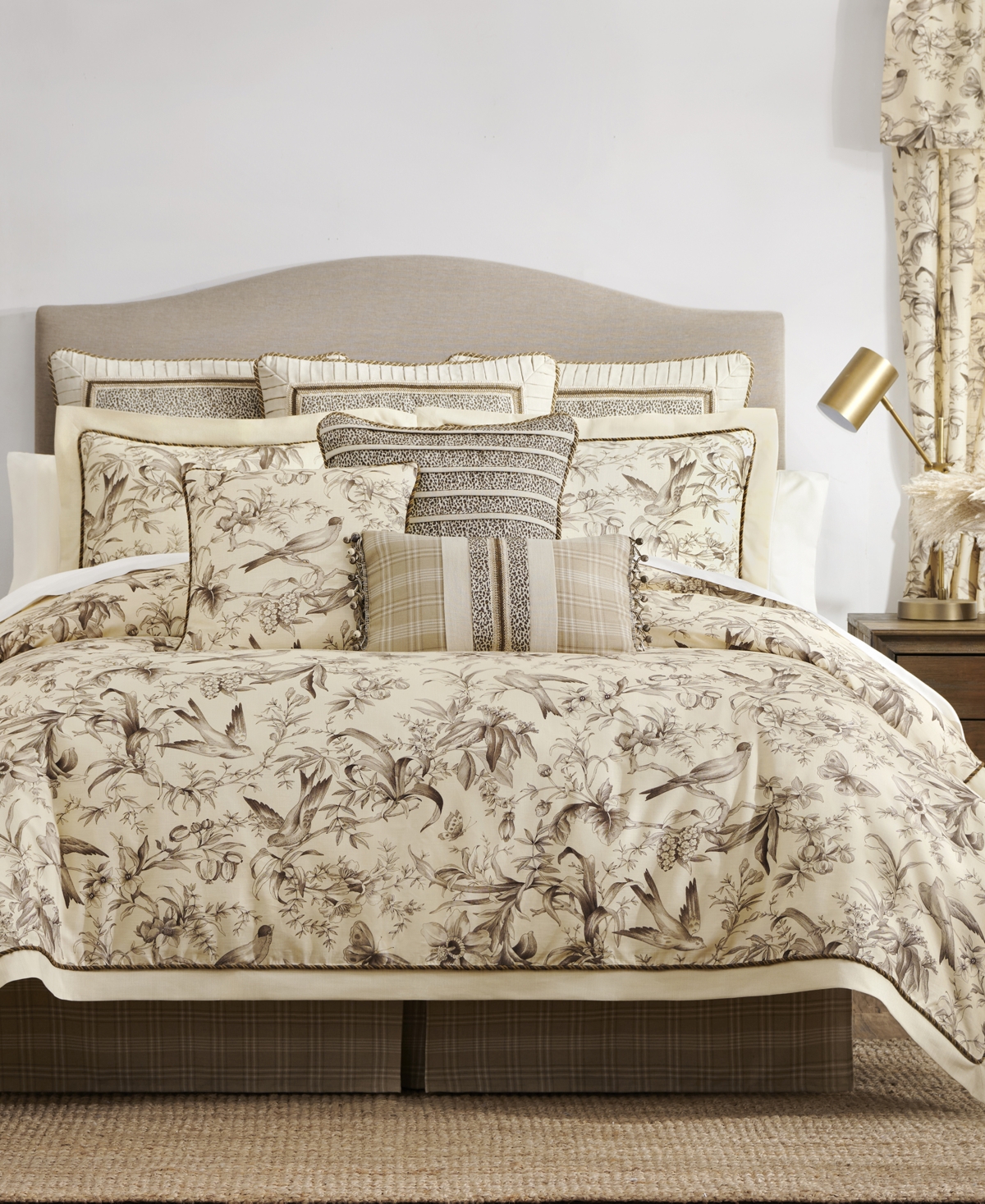 Rose Tree Bird Paradise Woven Checks Boudoir Dec Pillow, 20"x12" In Sepia