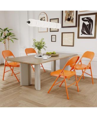 Foldable Dining Chairs Set of 4 – Metal Frame, 350 lb Capacity, Portable Orange Seats for Home, Office & Events.