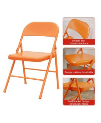 Foldable Dining Chairs Set of 4 – Metal Frame, 350 lb Capacity, Portable Orange Seats for Home, Office & Events.