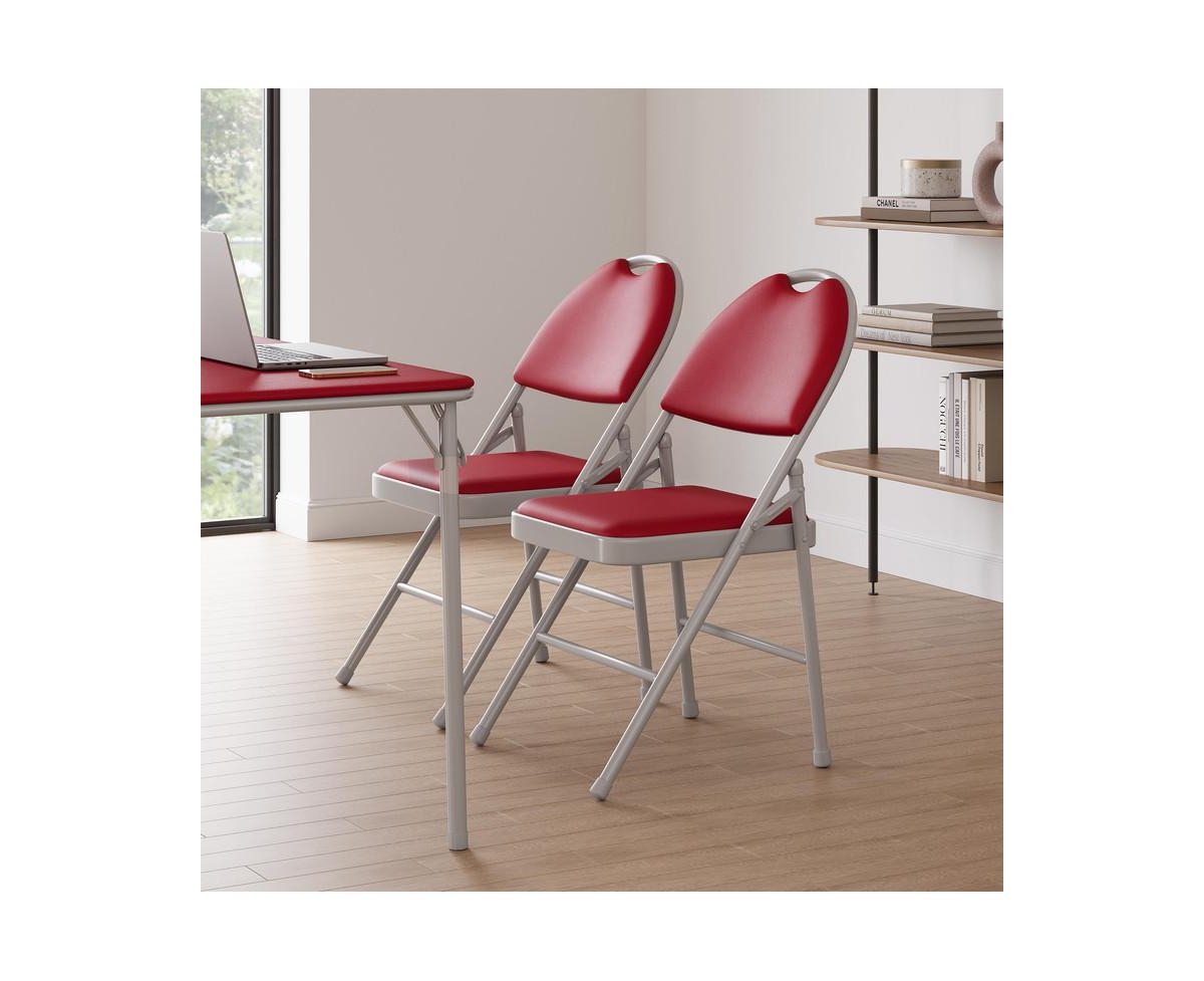 gaomon Folding Chairs Set of 2, Metal Foldable Chair with and Non-Slip Feet Pads, Pu Party Chairs for Indoors and Outdoors, Room, Dining Room, in 1 Bo