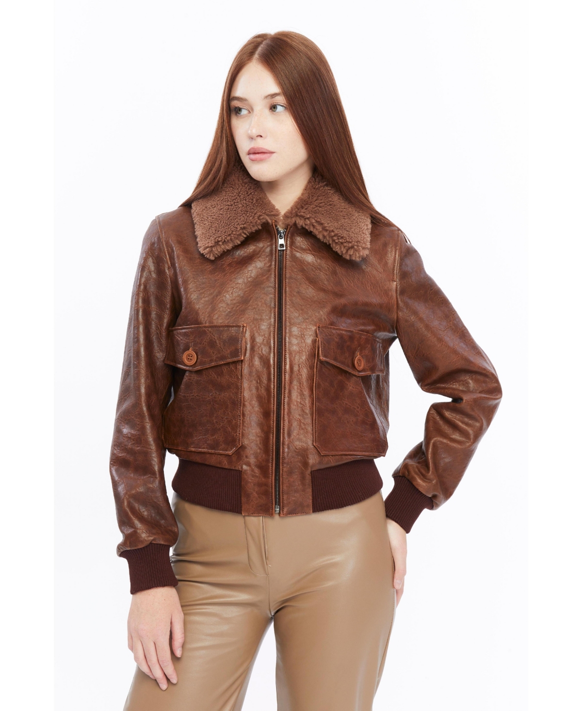 Furniq Uk Women's Leather Bomber Jacket