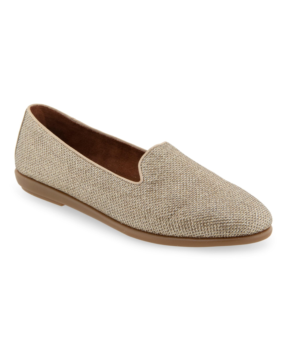 Shop Aerosoles Women's Betunia Closed Toe Flats In Soft Gold Metallic Fabric