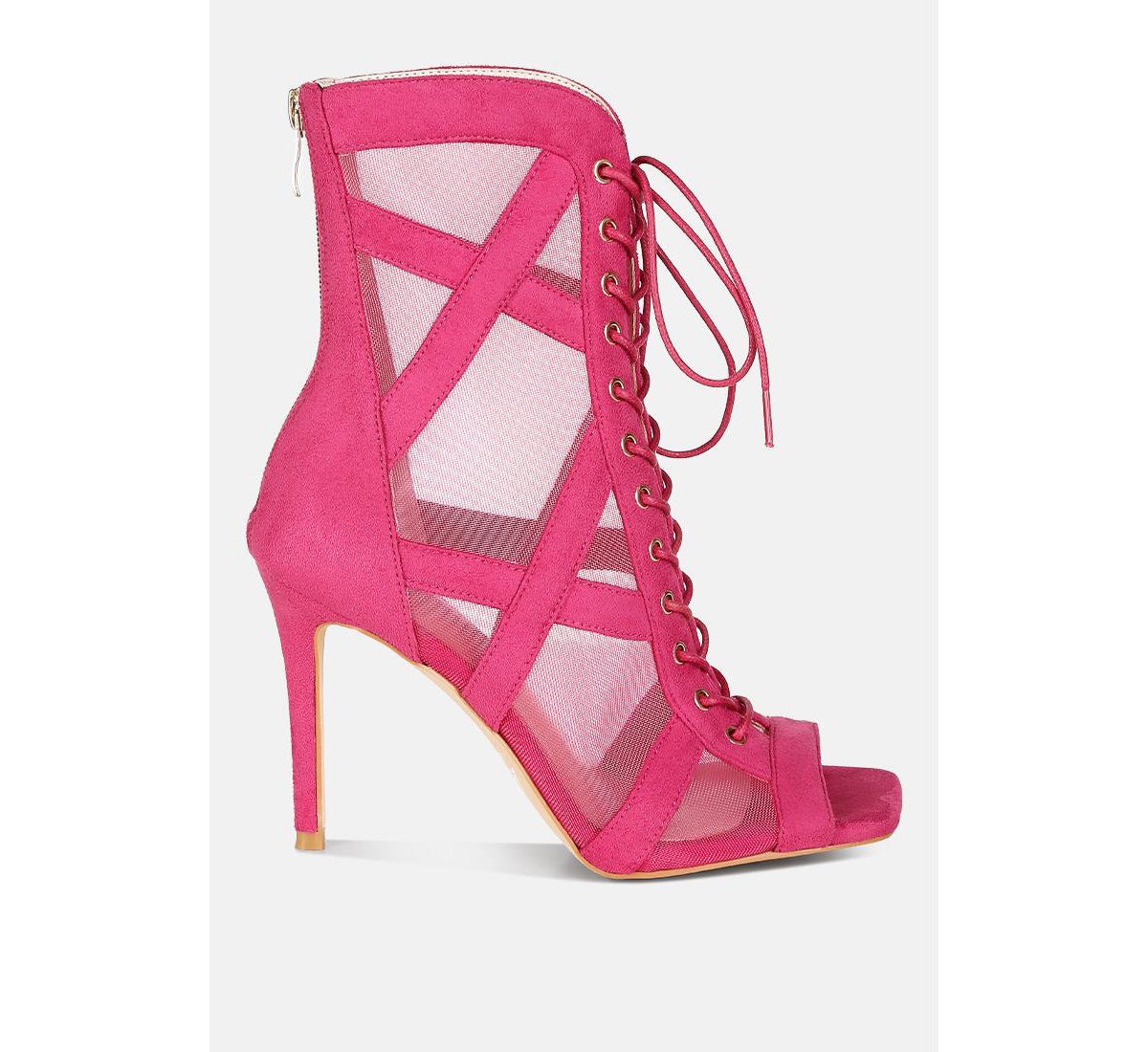 Anarki Mesh Lace-Up Ankle Boots - Fuchsia