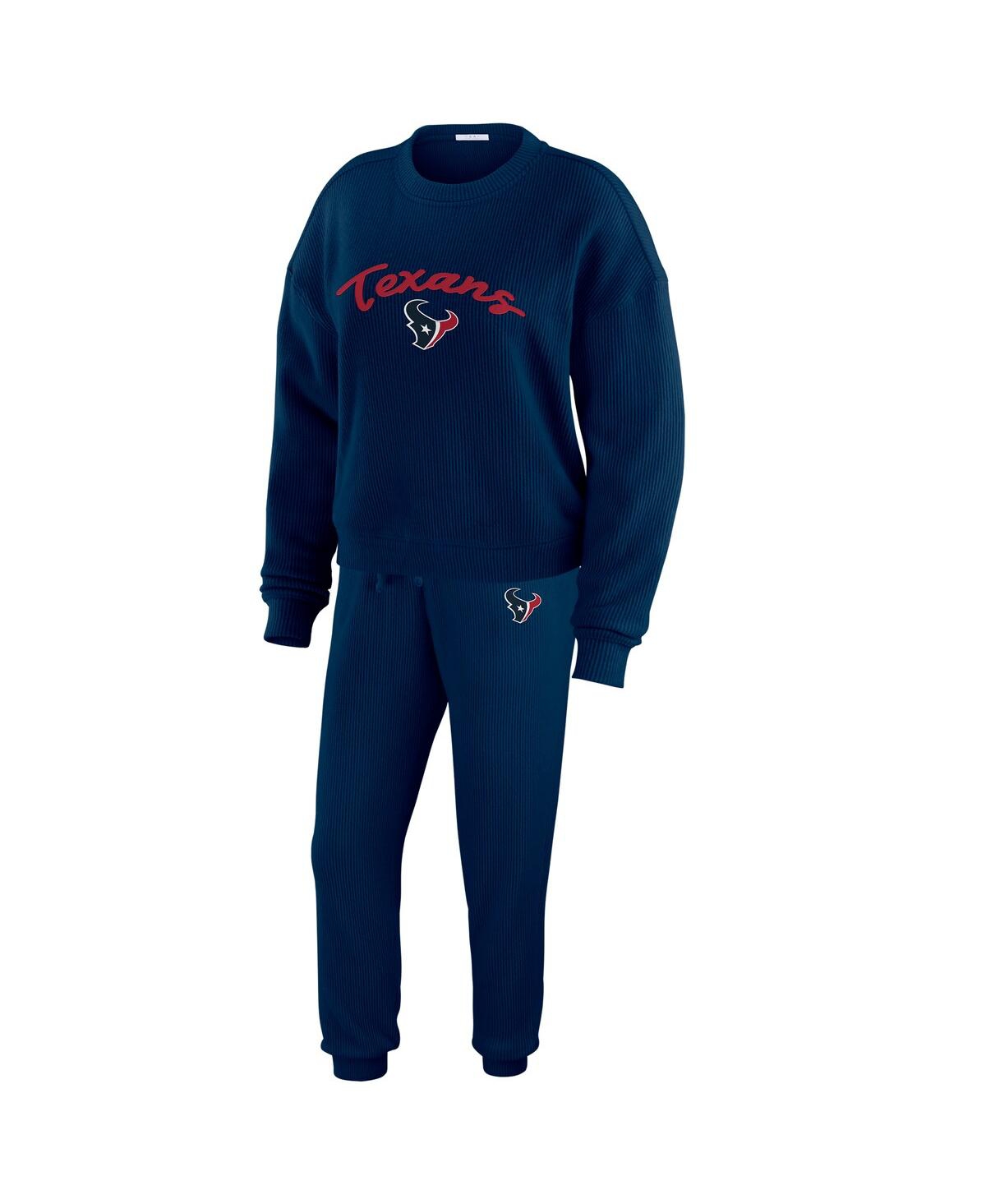 Women's Navy Houston Texans Knitted Tri-Blend Long Sleeve T-Shirt Pants Lounge Set - Navy