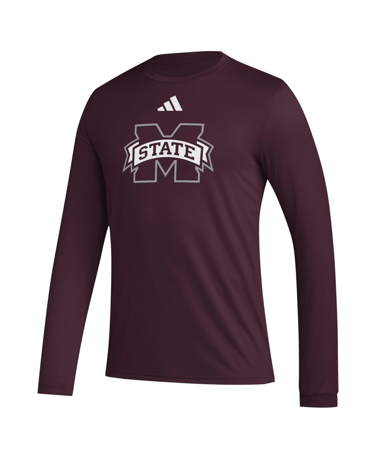 Adidas Men'sMississippi State Bulldogs Primary Locker Logo Pre-game Long Sleeve T-shirt - Maroon