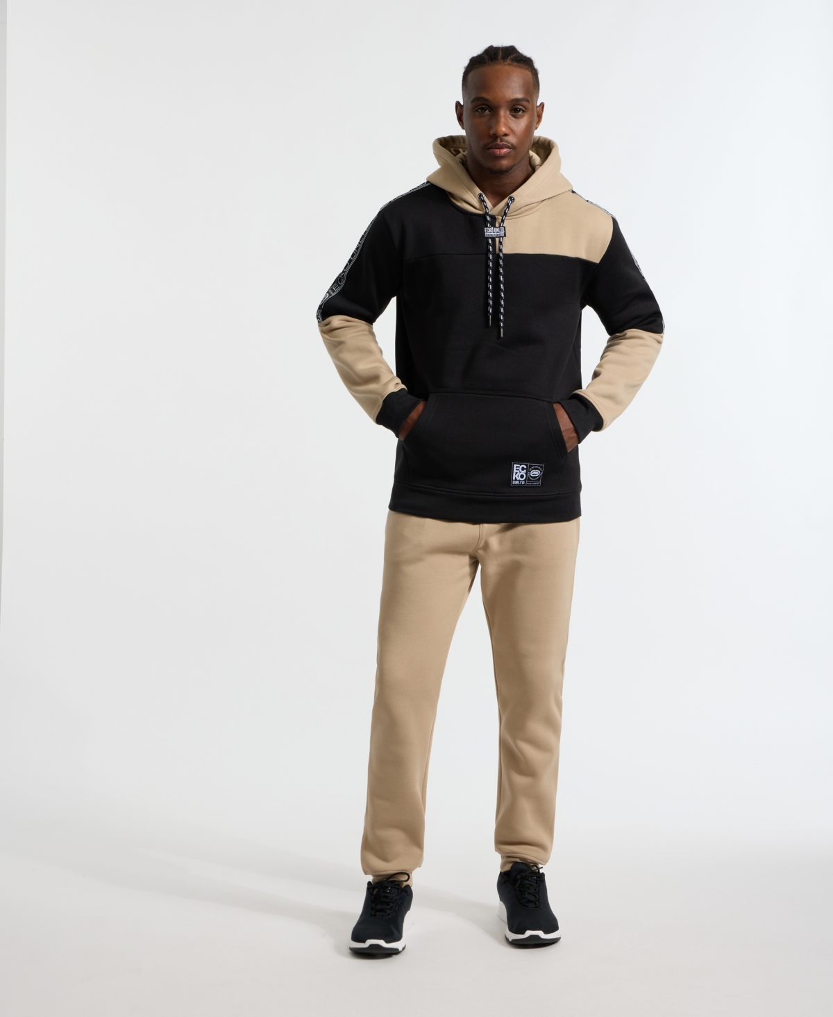 Ecko Unltd Men's Half Block Hoodie In Black,taupe
