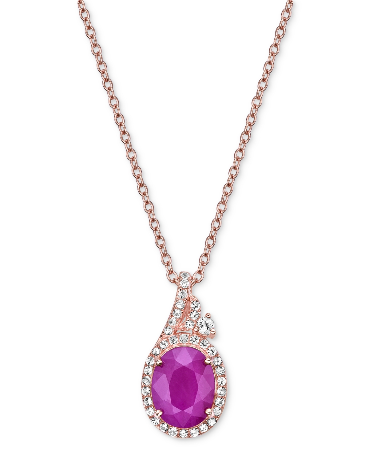 MACY'S EMERALD (2 CT. T.W.) & WHITE SAPPHIRE (1/2 CT. T.W.) OVAL HALO 18" PENDANT NECKLACE IN 10K GOLD-PLAT 