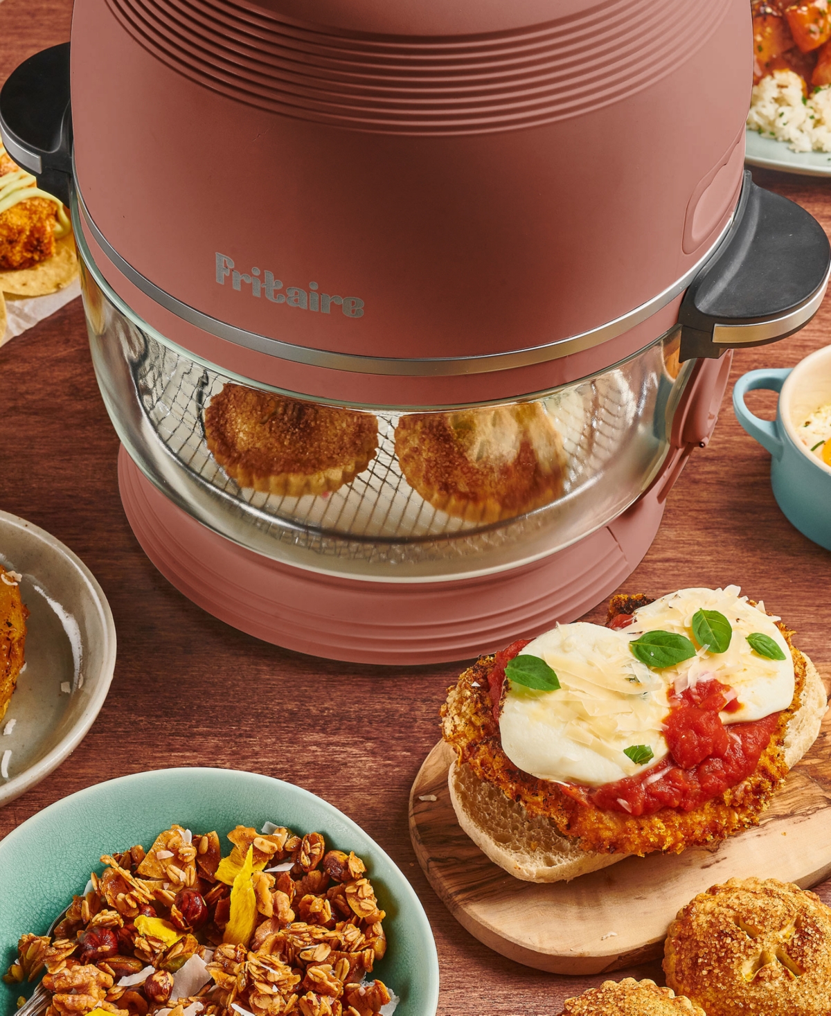 Fritaire Self Cleaning Glass Bowl Air Fryer Set, 4 Piece In Mauve Rose