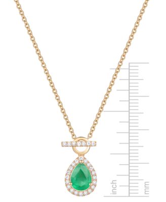 Emerald (1 ct. t.w.) & Diamond (1/4 ct. t.w.) Pear Halo Toggle 18" Pendant Necklace in 14k Gold (Also available in Ruby & Sapphire