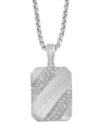 EFFY&reg; Men's White Zircon (3/8 ct. t.w.) Tag 22" Pendant Necklace in Sterling Silver 