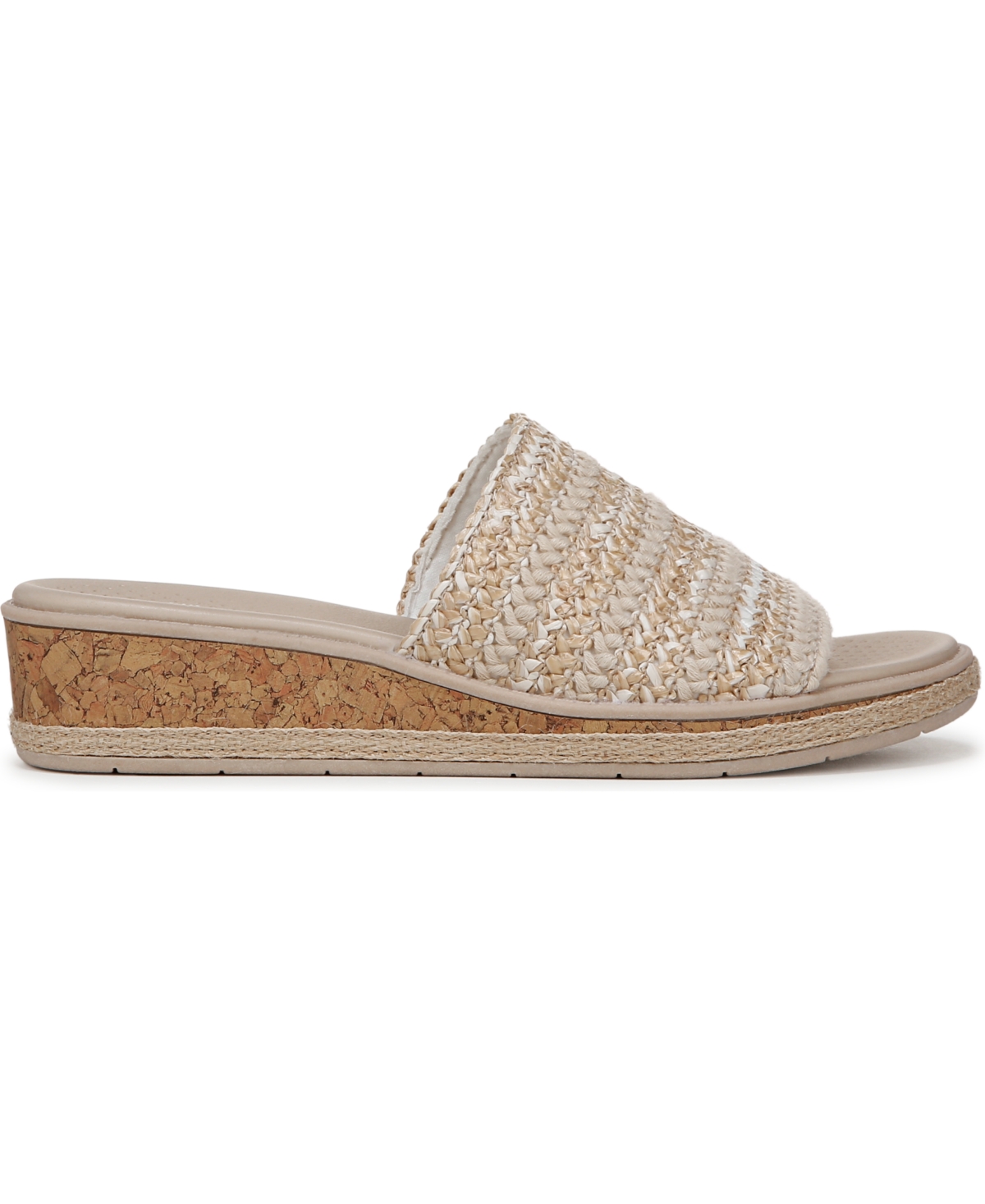 Bzees Runaway Washable Slide Wedge Sandals In White Raffia Fabric