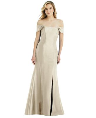 Women's Off-the-Shoulder Bow-Back Satin Trumpet Gown