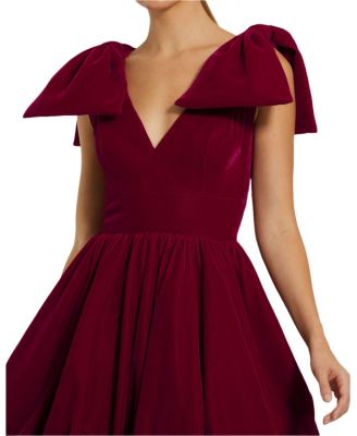 Women's Shoulder Bow Velvet Bubble Mini Dress
