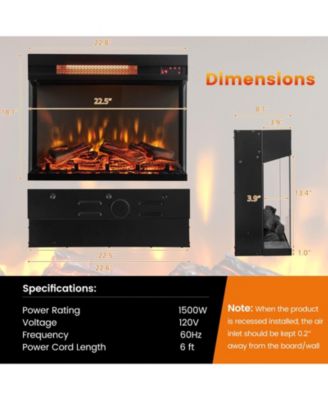 23-inch 3-Sided Electric Fireplace Insert with Remote Control
