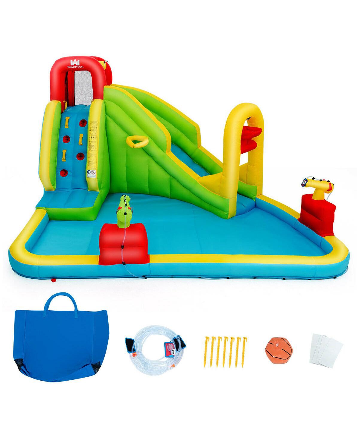 Gymax Outdoor Inflatable Splash Water Bounce House Jump Slide w/Blower - Multi-color