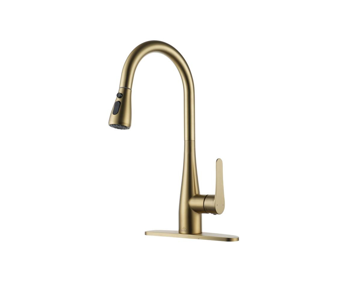 1.8 Gpm Pull Down Kitchen Faucet with Deck Plate - Brushed gold