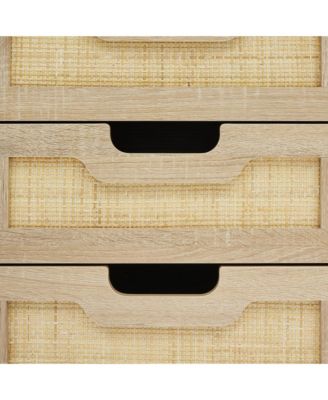 Nightstand Set of 2, Rattan End Table, Nightstands with 3 Natural Rattan Drawers