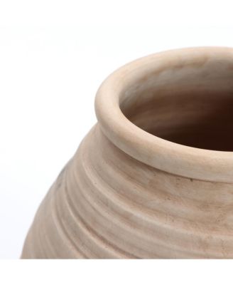 Rustic Terracotta Vase with Ribbed Texture, 15'' Tall Brown Accent for Shelves & Tabletops