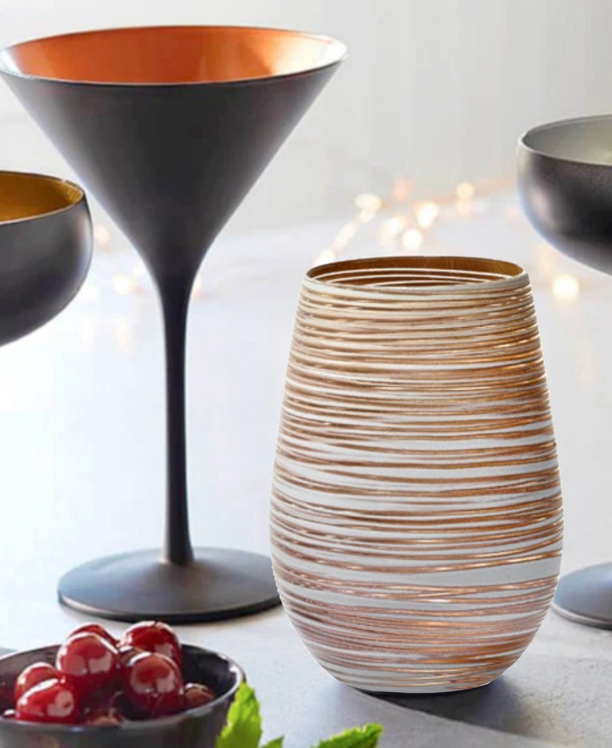 Stolzle Lausitz Olympia Twister Tumblers, Set Of 2 In White With Bronze