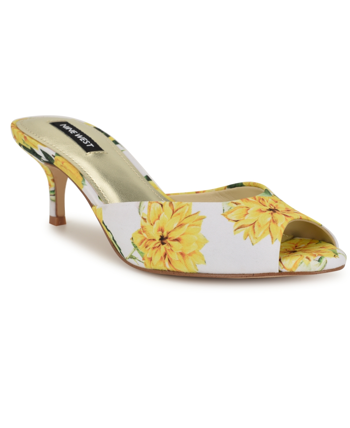 Shop Nine West Women's Luvlie Open Toe Kitten Heel Dress Sandals In Yellow Rose Floral Multi