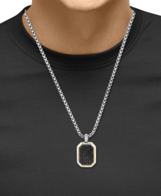 EFFY&reg; Men's Black Spinel 22" Pendant Necklace (1-3/8 ct. t.w.) in Sterling Silver & 18k Gold-Plated Sterling Silver 