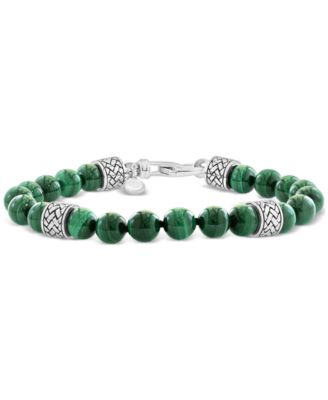 EFFY&reg; Men's Malachite (8mm) Beaded Bracelet in Sterling Silver