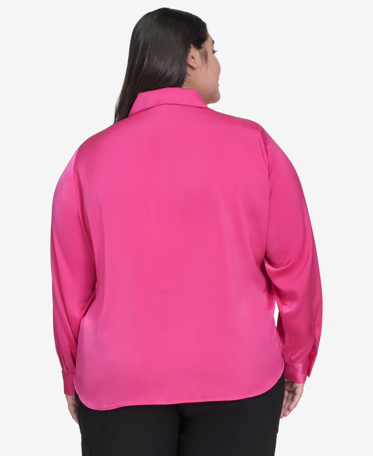 Dkny Plus Size Mixed Media Button Front Blouse