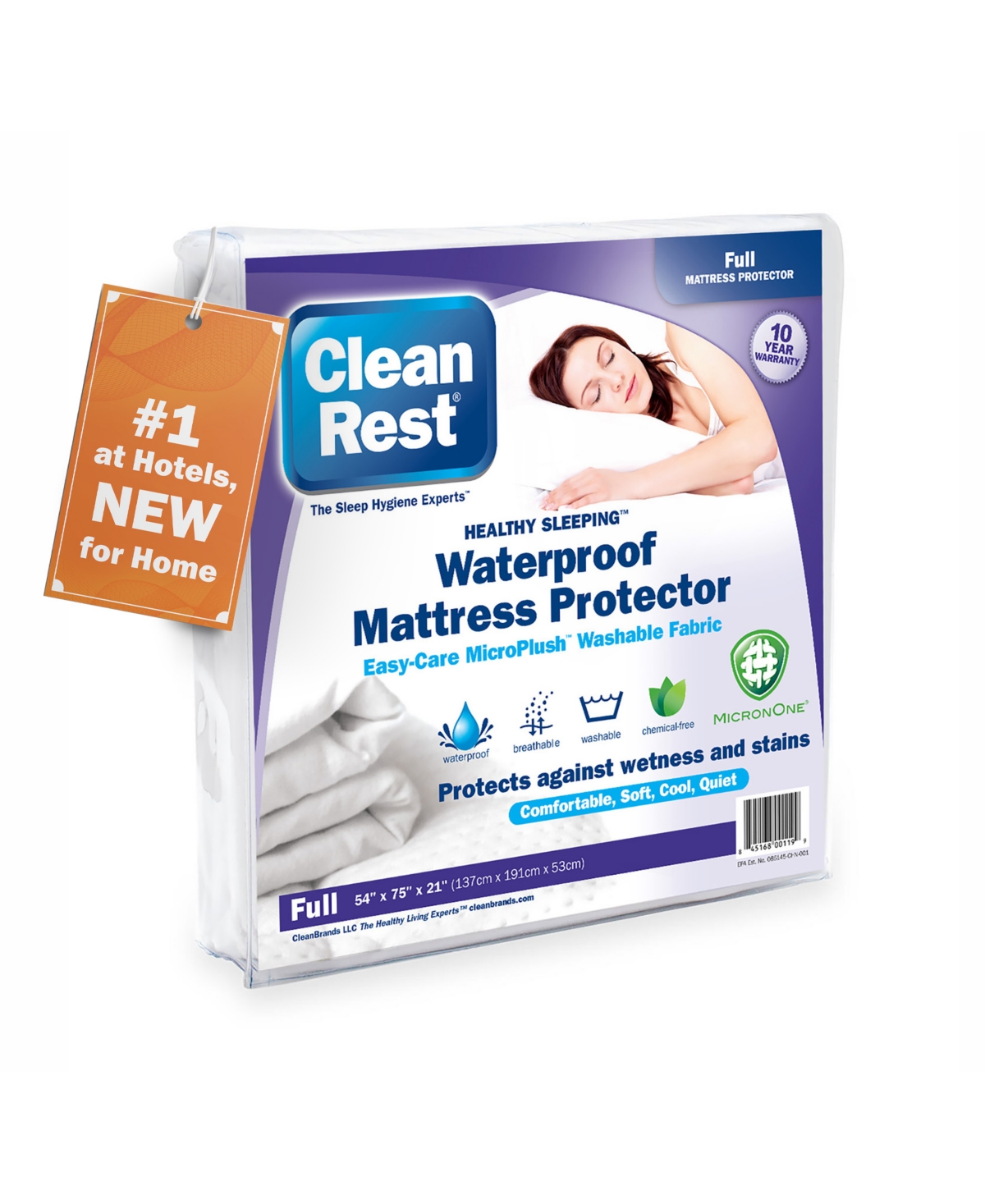 Cleanbrands Fitted Waterproof Mattress Protector, Full In White