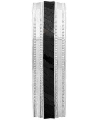 Men's Milgrain Bead Step-Edge Wedding Band in Sterling Silver & Black Rhodium