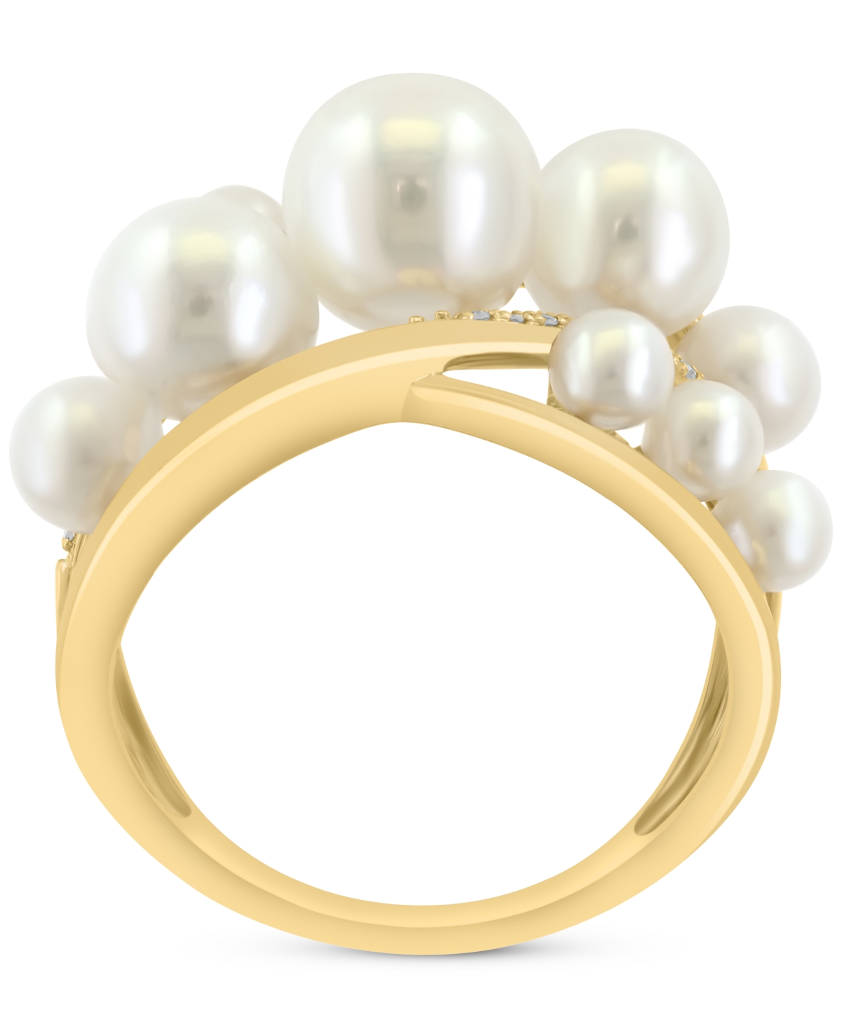 Effy Collection Effy Cultured Freshwater Pearl (3-7mm) & Diamond (1/10 Ct. T.w.) Openwork Crossover Statement Ring I In Gold