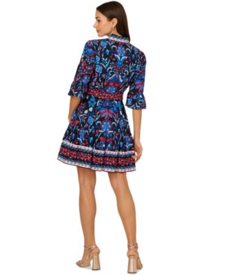 by Adrianna Papell Women's 3/4-Sleeve Belted Fit & Flare Dress