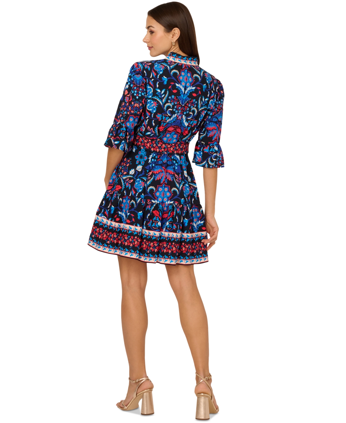 Adrianna By  Papell Women's 3/4-sleeve Belted Fit & Flare Dress