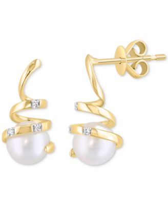 EFFY Collection - Cultured Freshwater Pearl (6mm) & Diamond Accent Spiral Drop Earrings in 14k Gold