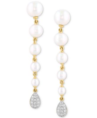 EFFY&reg; Cultured Freshwater Pearl (2-1/2 - 6mm) & Diamond (1/10 ct. t.w.) Graduated Linear Cluster Drop Earrings in 14k Gold