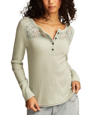 Lucky Brand - Women's Cloud Lace Mix Henley Top