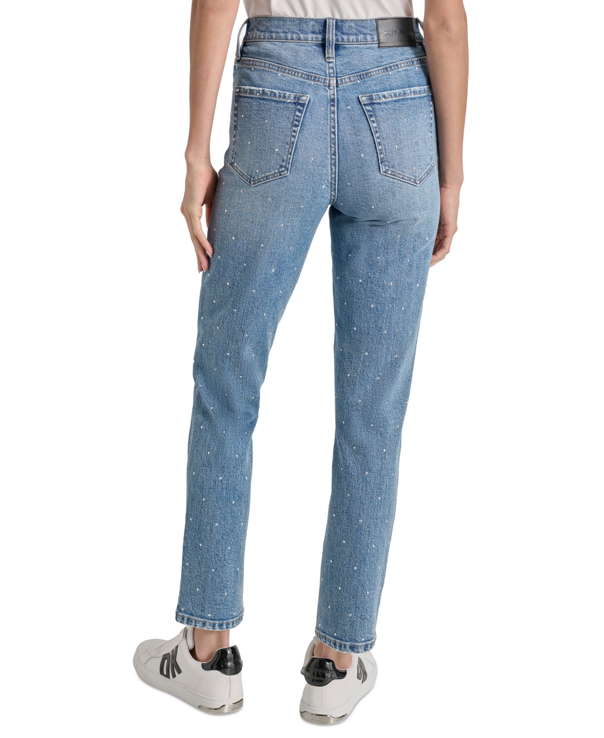 DKNY JEANS WOMEN'S HIGH-RISE SLIM STRAIGHT SCATTERED RHINE-STUDS JEANS 