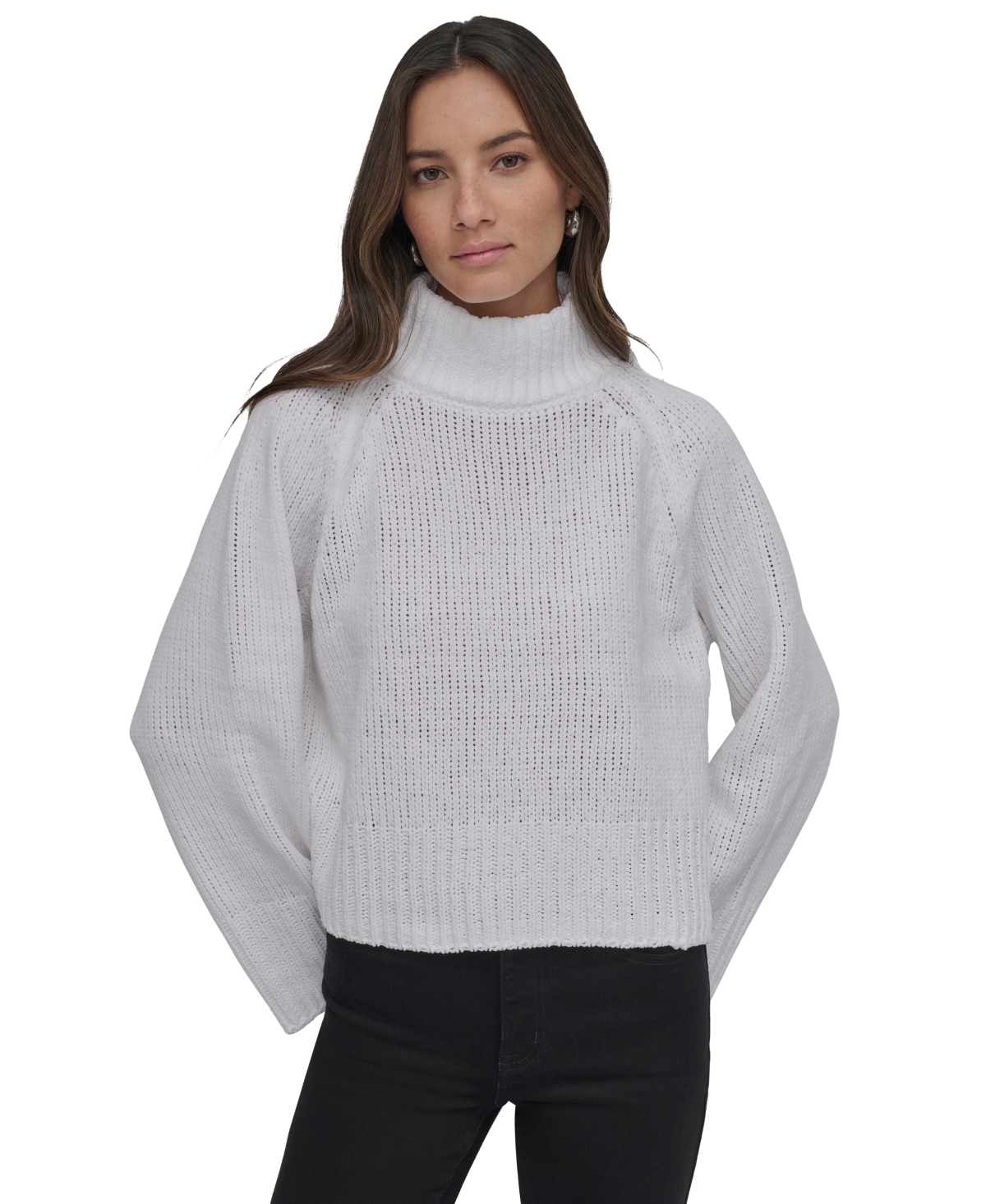 DKNY JEANS WOMEN'S CROPPED MOCK NECK CHENILLE SWEATER 