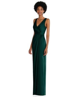 Women's Faux Wrap Whisper Satin Maxi Dress with Draped Tulip Skirt