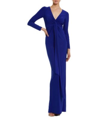 Women's Long Sleeve Jersey V Neck Twist Knot Gown
