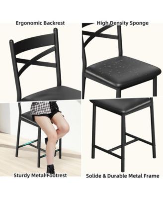 3-Piece MDF & Metal Frame Foldable Top with 3-Layer Shelves and Upholstered Chairs Counter Height Bar Table Set