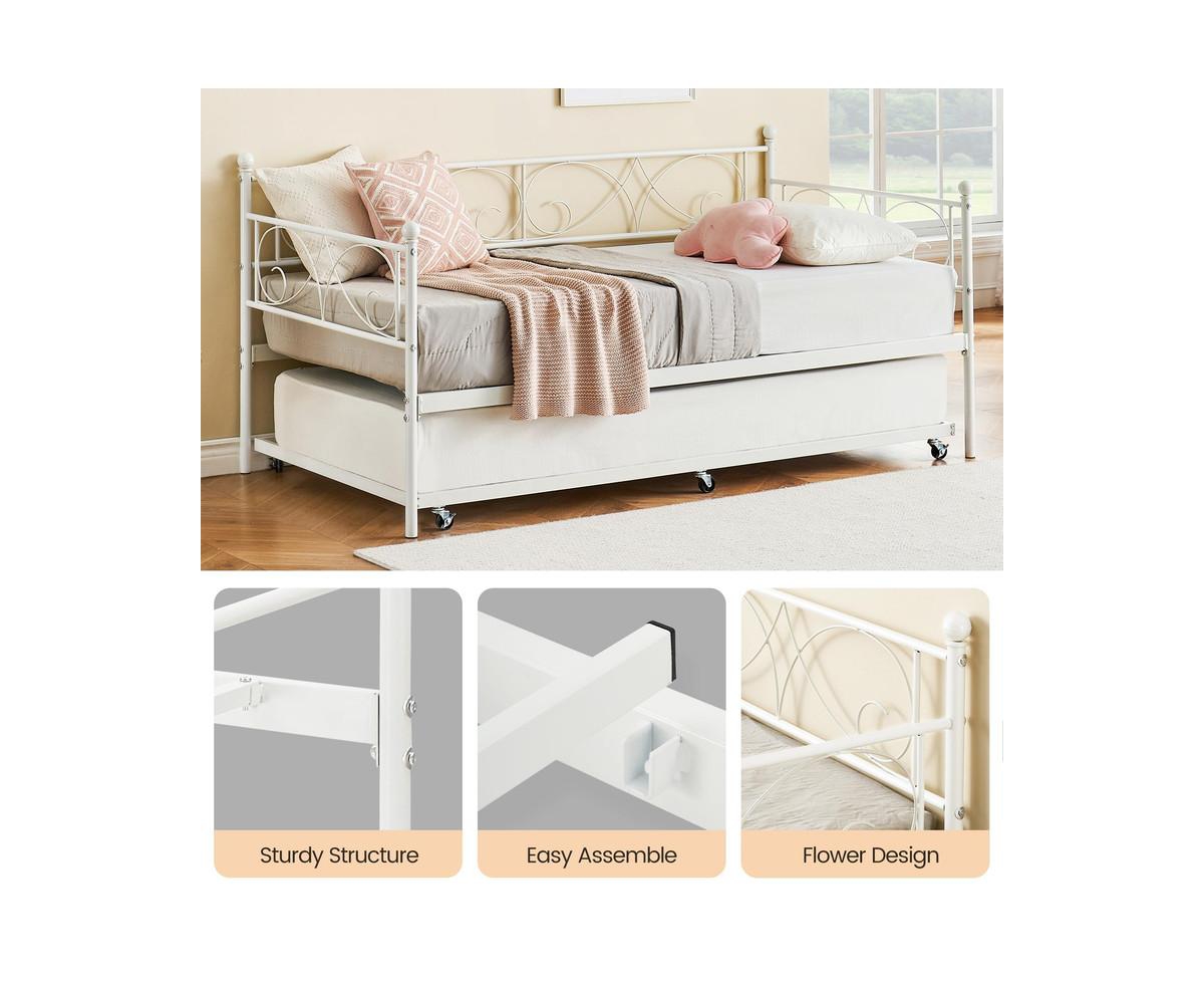 gaomon Daybed with Trundle, Modern Metal Daybed with Classic Headboard, Steel Slat Support Sofa Bed for Bedroom, Living Room, Guest Room
