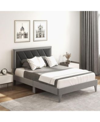 Full Platform Bed with High Headboard and Wooden Slats