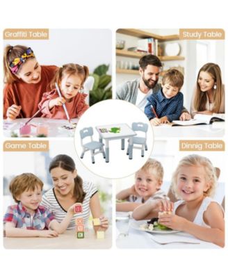 Kids Table and 2 Chairs Set with Graffiti Desktop, Height Adjustable Toddler Table and Chairs Set, 4 in 1 Activity Table Play Table for Reading, Drawing, Playing, Eating