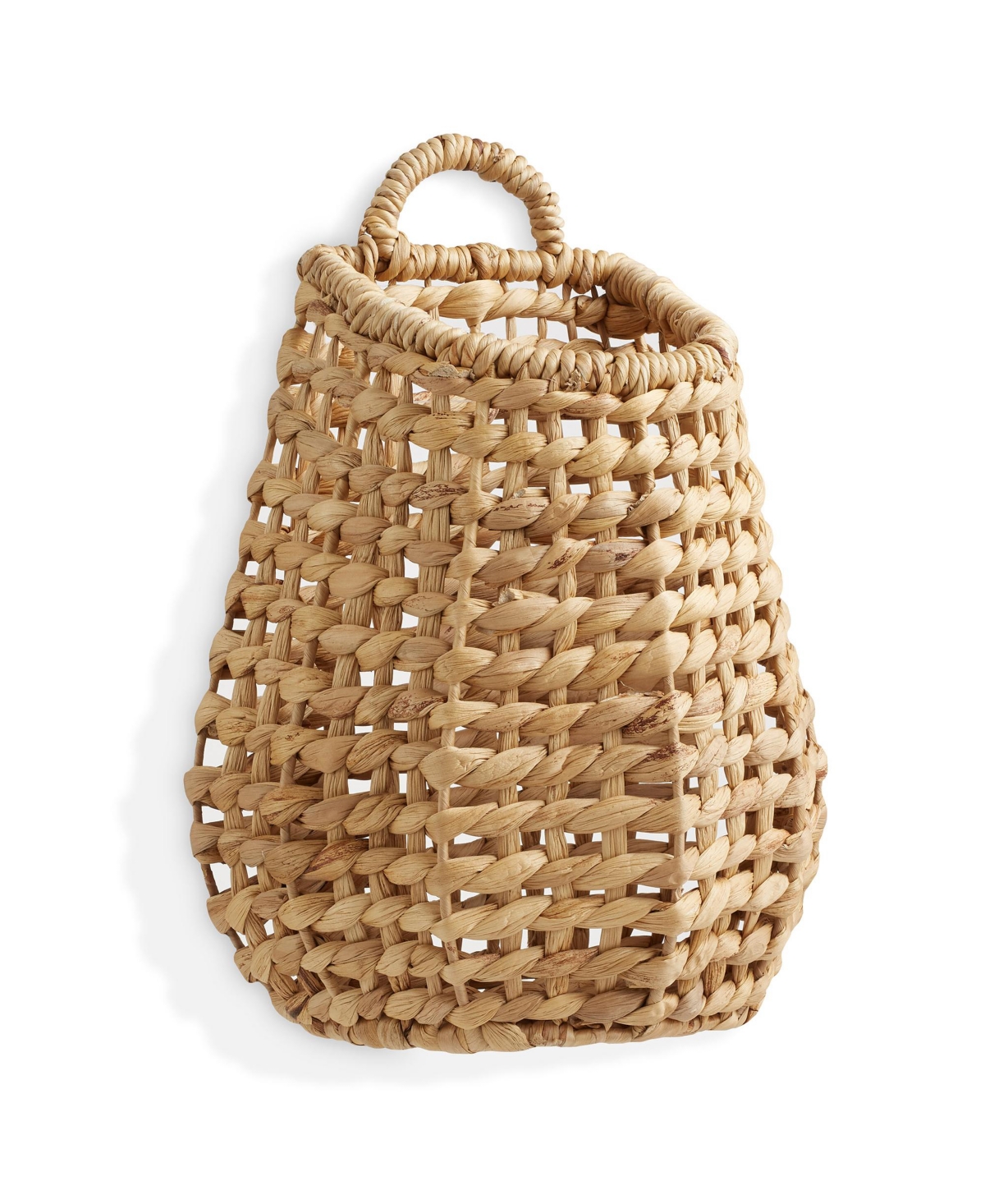 Open Weave Wall Hanging Basket for Plants and Flowers, Natural Water Hyacinth Boho Planter Accent for Front Door and Entryway - Natural