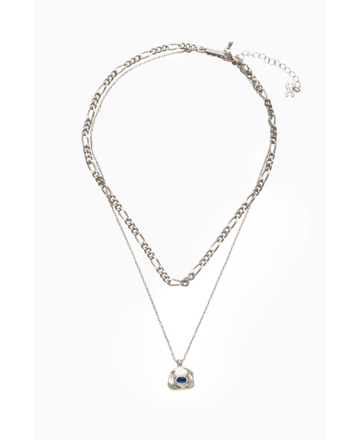 Classicharms Aria Gemstone Pendant Necklace and Figaro Chain Layering Set -royal blue