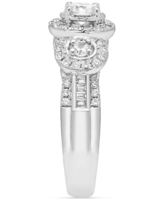 Diamond Halo Three Stone Ring (1 ct. t.w.) in 14k White Gold