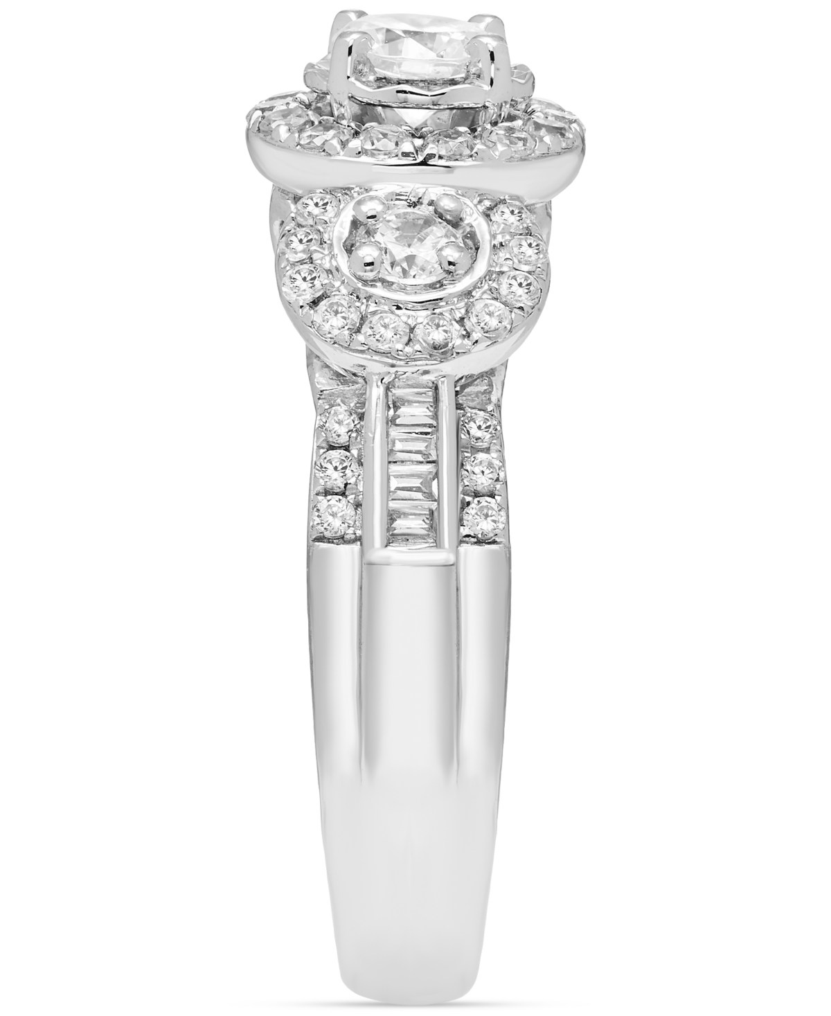 Macy's Diamond Halo Three Stone Ring (1 Ct. T.w.) In 14k White Gold In White Gold