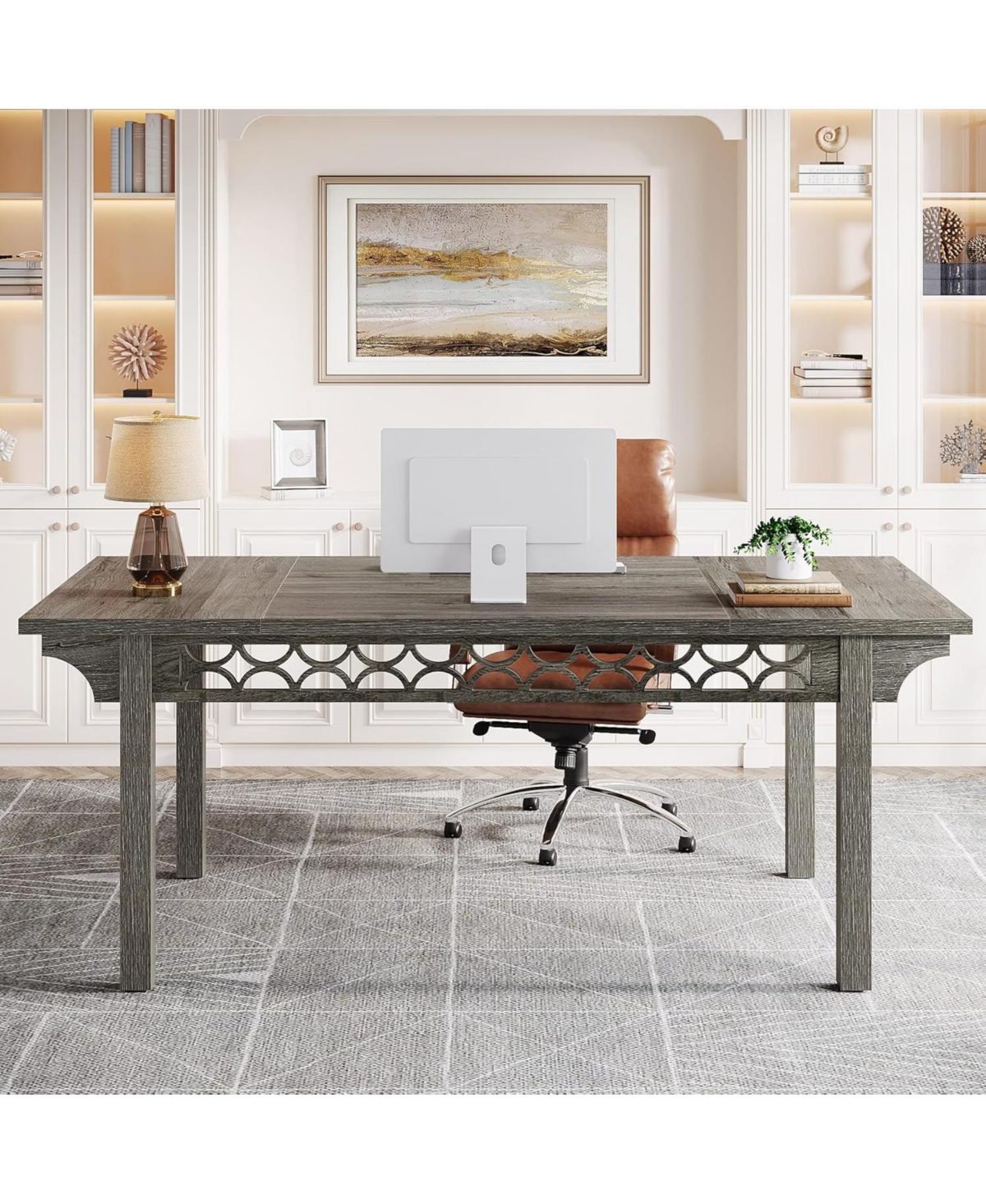 Tribesigns 71-Inch Executive Desk, Computer Desk with Sturdy Legs, Farmhouse Office Desk Conference Table, Wood Studying Writing Table Business